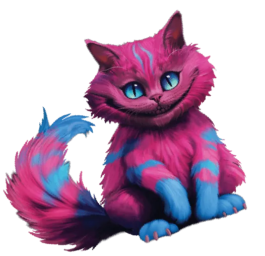 3D character in purple and cyan. Wide smile