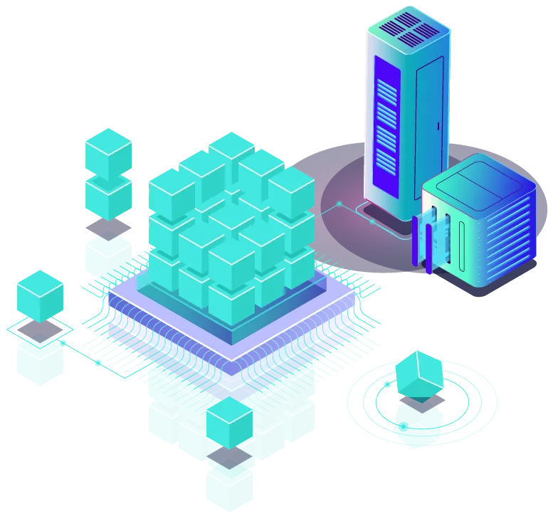 3D rendered grid of blocks
